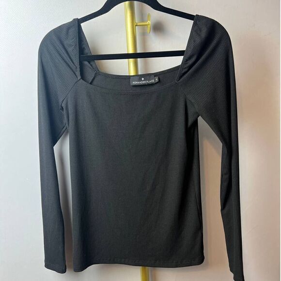 Tuckernuck Pomander Place Blanche Black Ribbed Square Neck Top Sz. S - Picture 2 of 6